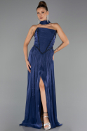 Robe de Soirée Longue Mousseline Bleu Marine ABU6531