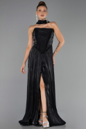 Robe de Soirée Longue Mousseline Noir ABU6531