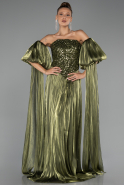 Robe de Soirée Longue Mousseline Vert Huile ABU6533