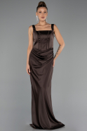 Robe de Soirée Longue Satin Brun ABU6542