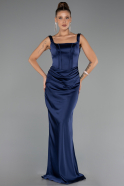 Robe de Soirée Longue Satin Bleu Marine ABU6542