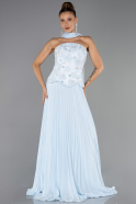 Robe de Soirée Longue Mousseline Bleu clair ABU6436