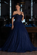 Robe de Soirée Longue Dantelle Bleu Marine ABU6536