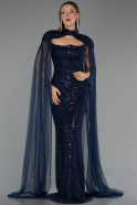 Robe de Soirée Longue Perlé Bleu Marine ABU6544
