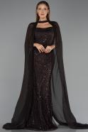 Robe de Soirée Grande Taille Longue Perlé Brun ABU6545