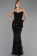Robe de Soirée Longue Squameuse Noir ABU6546