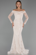 Robe de Soirée Longue Dantelle Beige ABU5617