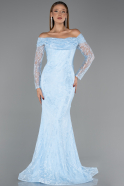 Robe de Soirée Longue Dantelle Bleu clair ABU5617
