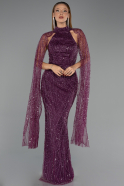 Robe de Soirée Longue Perlé Prune ABU6154