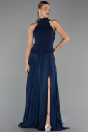 Robe de Soirée Longue Mousseline Bleu Marine ABU6550