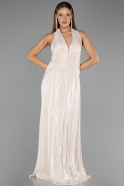 Robe de Soirée Longue Mousseline Beige ABU6551