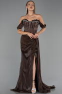 Robe de Soirée Longue Mousseline Brun ABU6496