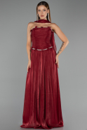 Robe de Soirée Longue Mousseline Rouge Bordeaux ABU6322