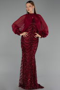 Robe de Soirée Longue Squameuse Rouge Bordeaux ABU6298
