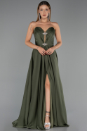 Robe de Soirée Longue Satin Kaki ABU6553