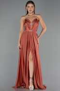 Robe de Soirée Longue Satin Marron Clair ABU6553