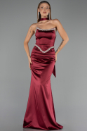 Robe de Soirée Longue Satin Rouge Bordeaux ABU6554