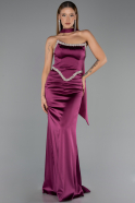 Robe de Soirée Longue Satin Prune ABU6554