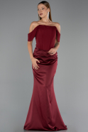 Robe Queue de Poisson Longue Satin Rouge Bordeaux ABU6525