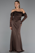 Robe de Soirée Longue Satin Brun ABU6555