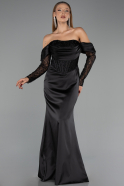 Robe de Soirée Longue Satin Noir ABU6555