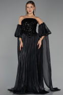 Robe de Soirée Longue Mousseline Noir ABU6533