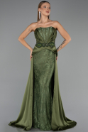 Robe de Soirée Longue Dantelle Kaki ABU5615