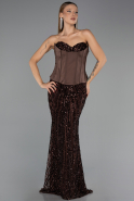 Robe de Soirée Longue Squameuse Brun ABU6556