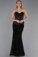 Robe de Soirée Longue Squameuse Noir ABU6556