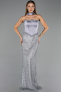 Robe de Soirée Longue Perlé Anthracite ABU6238