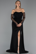 Robe De Soirée Mousseline Longue Noir ABU5791