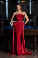Robe de Soirée Longue Dantelle Rouge ABU5615