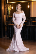 Robe de Soirée Longue Dantelle Poudre ABU5617