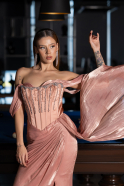 Robe de Soirée Longue Mousseline Saumon ABU6496