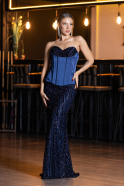 Robe de Soirée Longue Squameuse Bleu Marine ABU6556