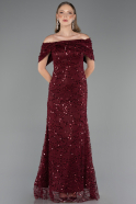 Robe de Soirée Longue Dantelle Rouge Bordeaux ABU6119
