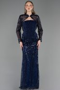 Robe de Soirée Longue Perlé Bleu Marine ABU6567