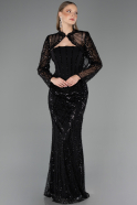 Robe de Soirée Longue Perlé Noir ABU6567