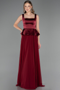 Robe de Soirée Longue Mousseline Rouge Bordeaux ABU6568