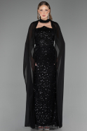 Robe de Soirée Longue Perlé Noir ABU6569