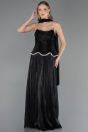 Robe de Soirée Longue Mousseline Noir ABU6570
