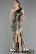 Robe de Soirée Grande Taille Longue Mousseline Kaki ABU6631