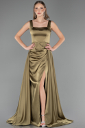 Robe de Soirée Longue Satin Vert Huile ABU6572