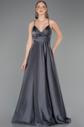Robe de Soirée Longue Satin Anthracite ABU6573