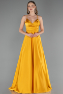 Robe de Soirée Longue Satin Moutarde ABU6573