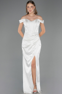 Robe Queue de Poisson Longue Satin Blanc ABU6574
