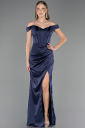 Robe Queue de Poisson Longue Satin Bleu Marine ABU6574