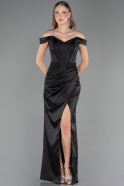 Robe Queue de Poisson Longue Satin Noir ABU6574