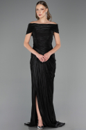 Robe De Soirée Grande Taille Longue Mousseline Noir ABU6604