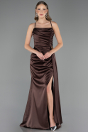 Robe de Soirée Longue Satin Brun ABU6584